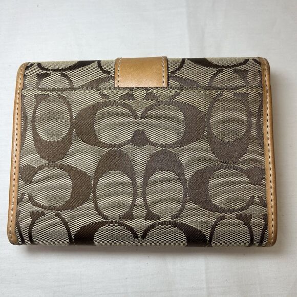 Coach Signature TriFold Wallet Monogram Logo Canvas Leather Jacquard Vintage Y2K - Picture 3 of 11